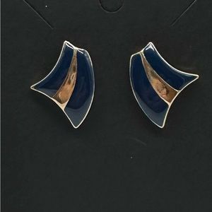 Vintage Enamel Earrings Navy Blue Nautical Sail Pierced Post Statement Earrings